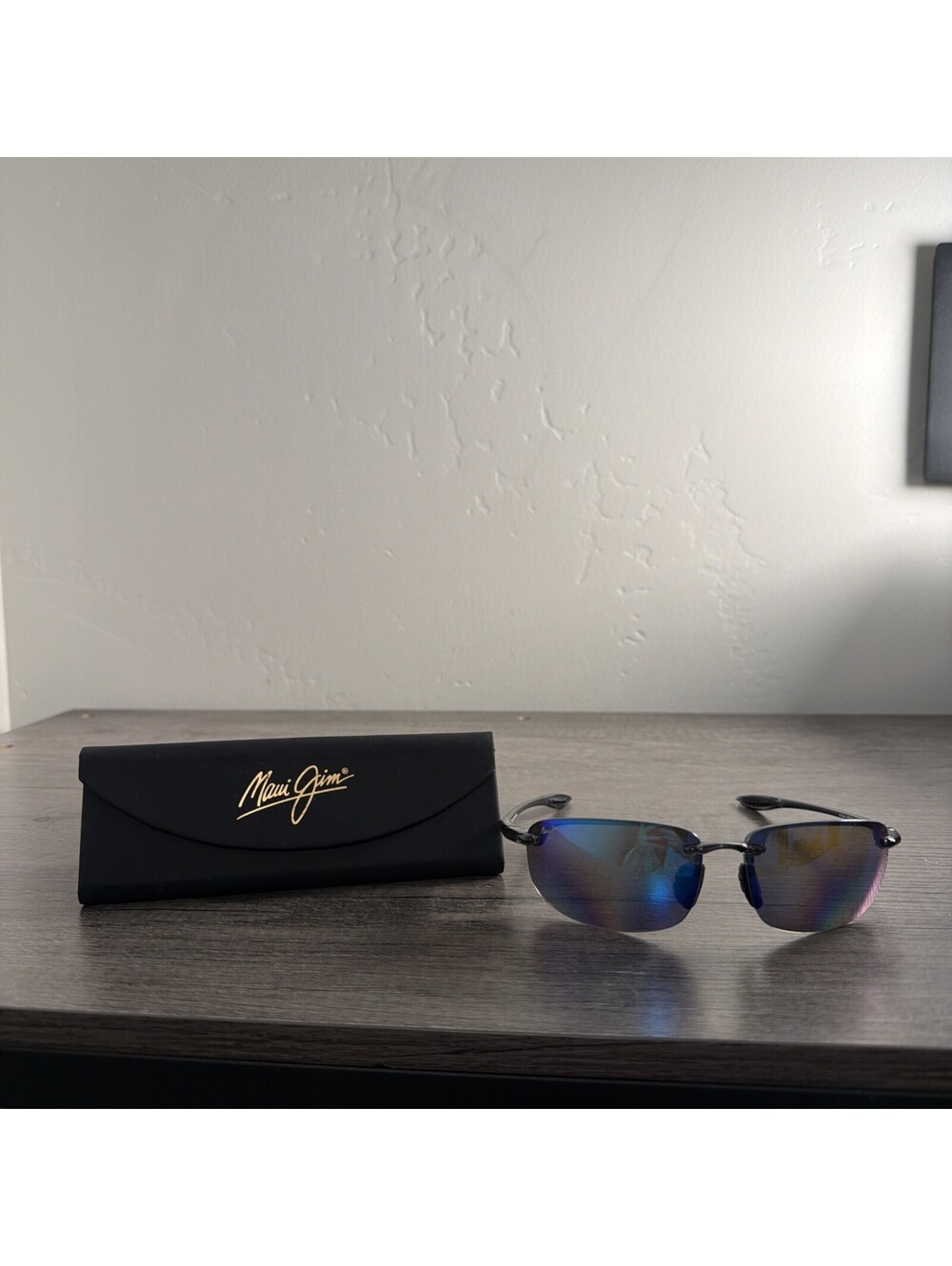 Maui Jim Ho'okipa MJ-407-11 Sport Sunglasses Black Gray Frame Blue Mirror Lenses